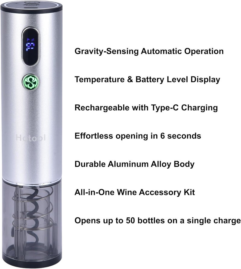 HOWTOOL Electric Wine Opener with Wine Accessories -Rechargeable Wine Bottle Opener Set with Base, Wine Aerator, Foil Cutter and Wine Stoppers- Perfect Wine Gifts for Wine Lovers - Image 5